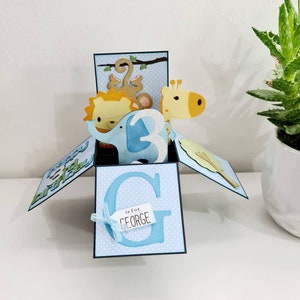 Carte boîte jungle personnalisée, carte boîte Safari, carte pop-up carte d'anniversaire jungle