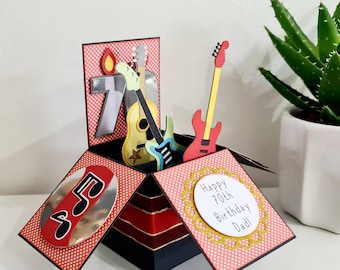 Tarjeta desplegable de guitarra personalizada, tarjeta de cumpleaños única con guitarras, tarjeta con diseño de caja de guitarra, regalo para el Día del Padre