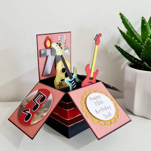 Personalised Guitar Pop Up Card,  Unique Guitars Birthday Card, Guitar Box Card, Father's Day Gift