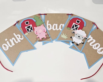 Banderines de granja, pancarta de granja, "Oink Baa Moo, me llamo dos", accesorios para pastel de granja