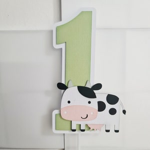 Farm Cow Number Cake Topper with Age, Personalised Farmyard Cake Centerpiece, Farm Cake Smash Props