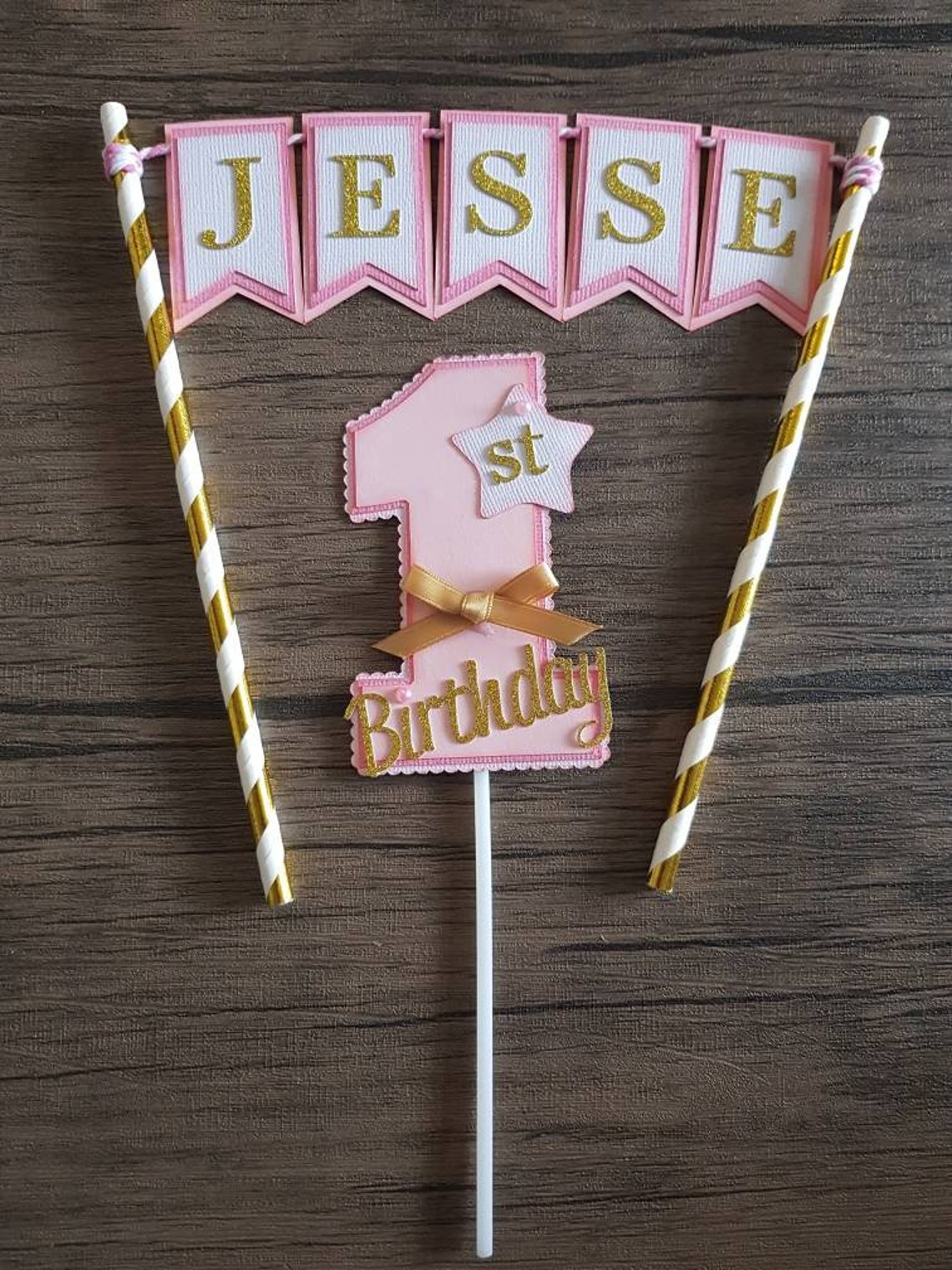 Pink and Gold One Cake Topper Blue and Silver Bunting Topper - Etsy