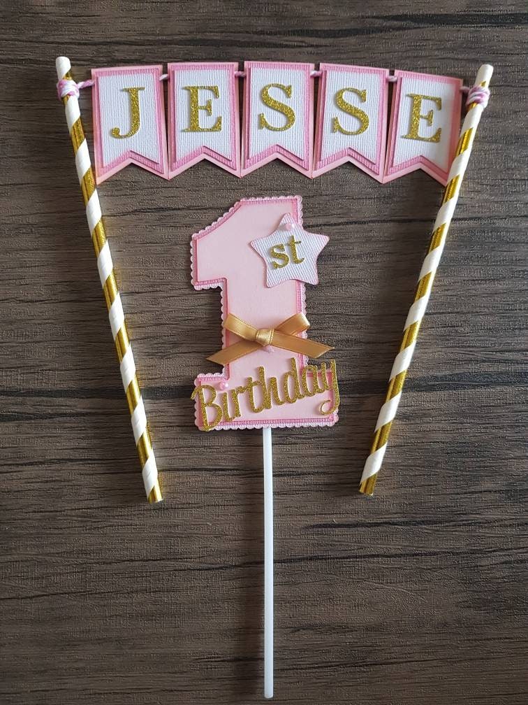 Pink and Gold One Cake Topper Blue and Silver Bunting Topper - Etsy