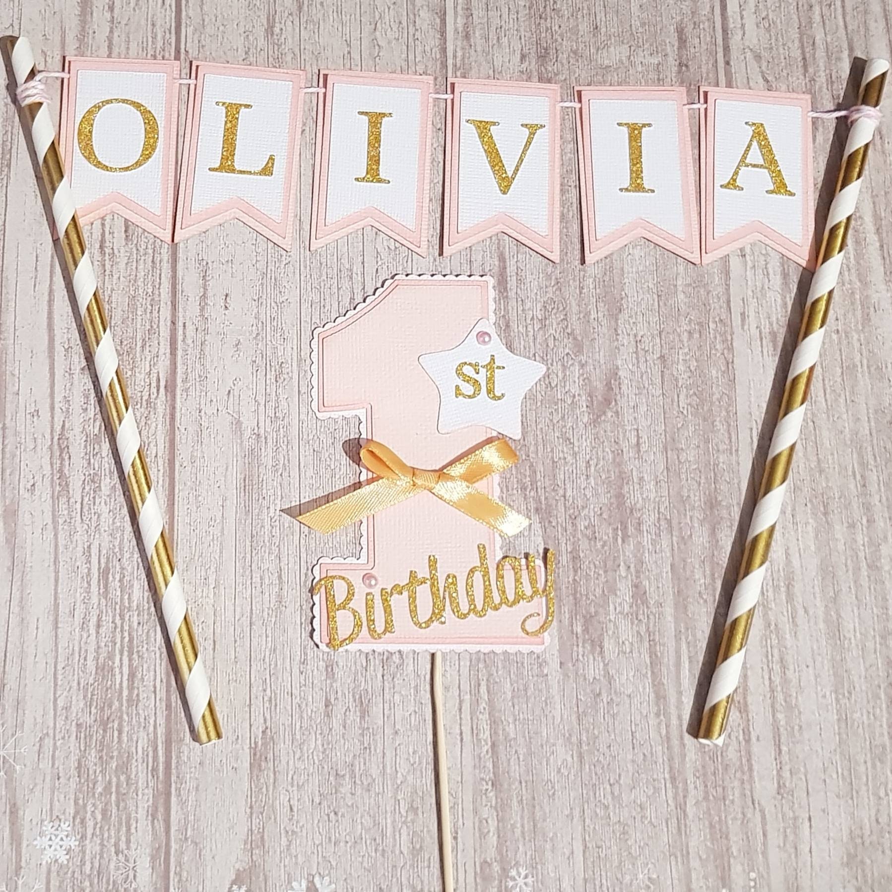 Pink and Gold One Cake Topper Blue and Silver Bunting Topper - Etsy