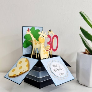 Carte d'anniversaire personnalisée girafe, carte boîte pop-up girafe, carte de fête des pères