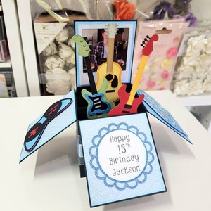 Personalised Guitar Pop Up Card, Unique Guitars Birthday Card, Guitar Box Card, Father's Day Gift Blue