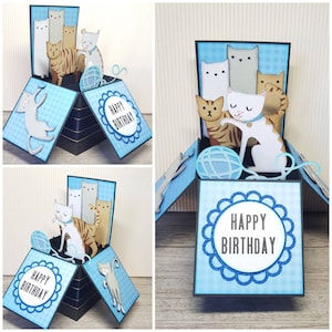 Carte pop-up chat personnalisée, carte de boîte d'anniversaire chat unique