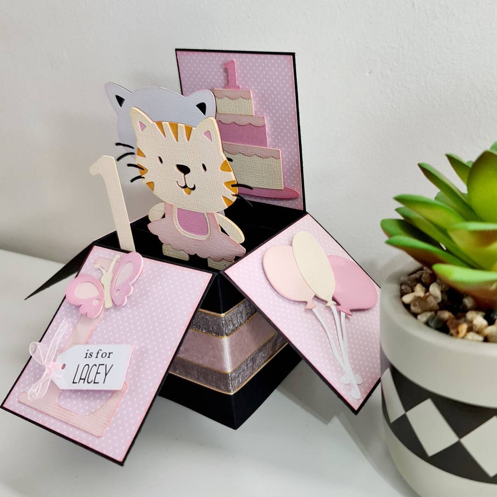 Kitten Pop up Box Card, Cute Cats Box Card, First Birthday Kitten Card ...