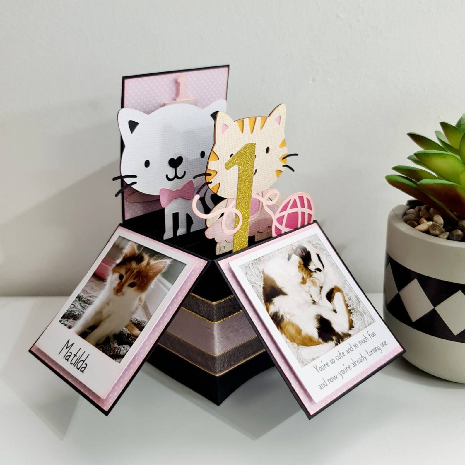 Kitten Pop up Box Card, Cute Cats Box Card, First Birthday Kitten Card ...