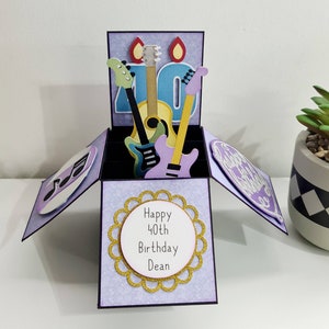 Personalised Guitar Pop Up Card, Unique Guitars Birthday Card, Guitar Box Card, Father's Day Gift Purple