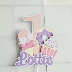 Sweets Cake Topper with Name and Age, Personalised Donut Cake Centerpiece, Sweet Treats Cake Smash Props