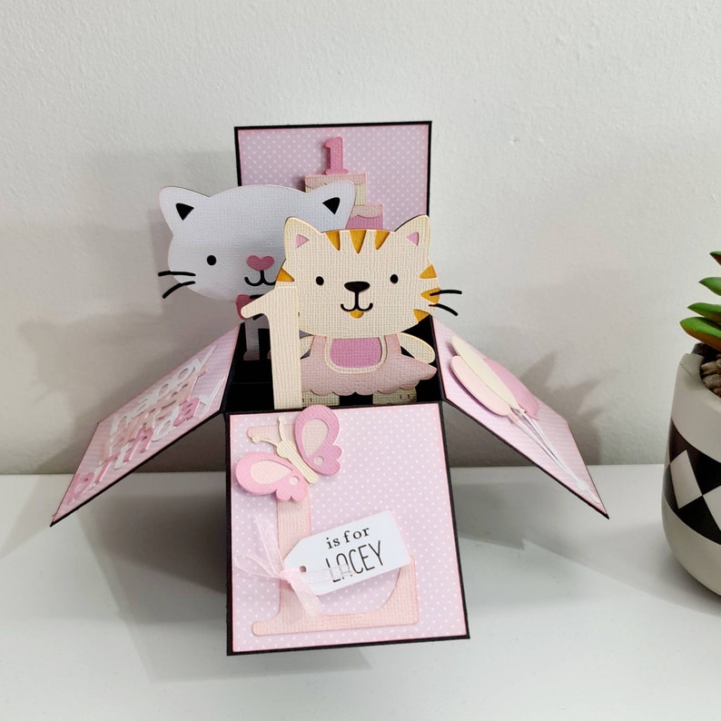 Kitten Pop up Box Card, Cute Cats Box Card, First Birthday Kitten Card ...