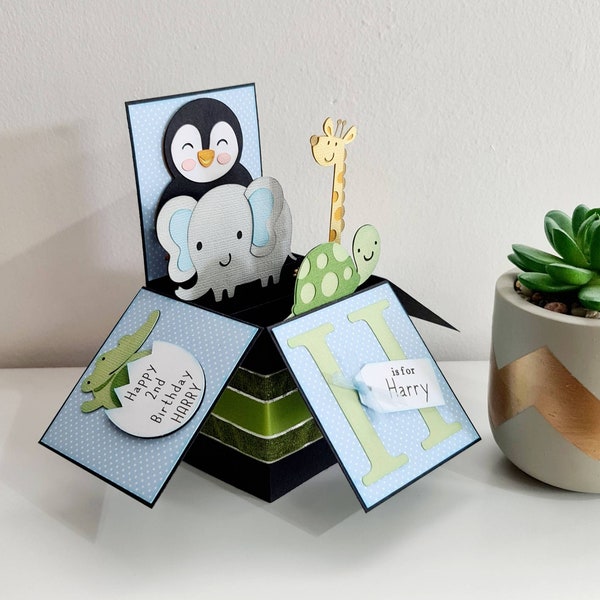 Personalised Safari Box Card, Safari Pop Up Card, Safari Birthday Card