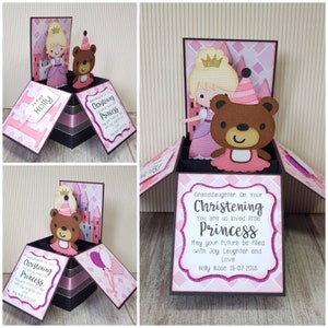 Personalised Princess Birthday Card, Princess Pop Up Box Card, Christening Card