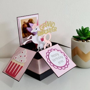 Personalised Unicorn Birthday Box Card, Unique Unicorn Pop Up Card