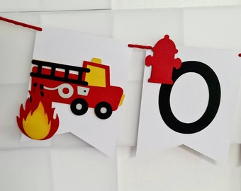 Fire Engine One Bunting, Fire Engine Banner, First Birthday Wall Decor, High Chair Bunting, Cake Smash Props