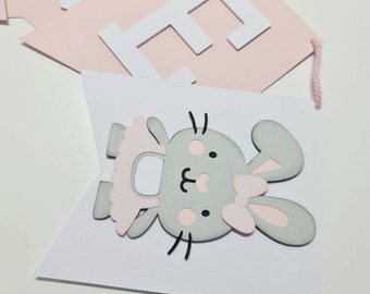 Banderines personalizados de conejito, banderines para primer cumpleaños de conejo, decoración de pared de conejo, accesorios para tartas smash