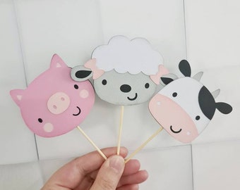 Adornos para cupcakes de cumpleaños de granja, adornos para pasteles de granja, accesorios para aplastar pasteles de vaca, oveja y cerdo