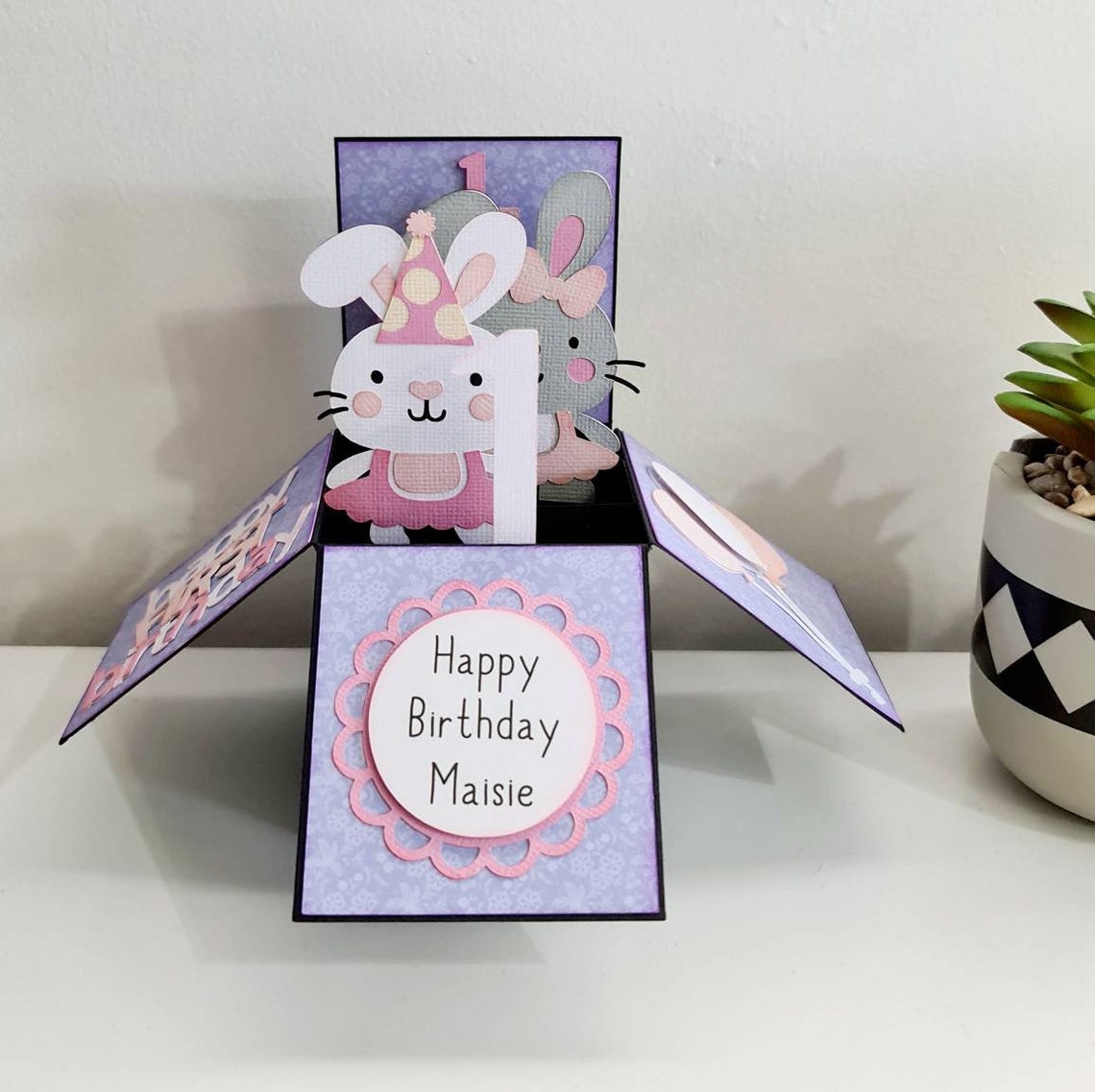 Bunny Pop up Box Card, Bunny Box Card, First Birthday Bunny Card - Etsy UK
