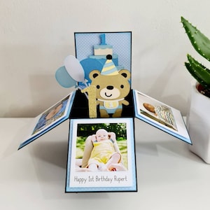 Carte pop-up faite main pour le premier anniversaire, carte pop-up ours d'anniversaire