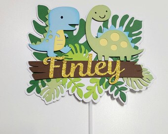 Personalised Dinosaur Cake Topper with Name,  Dinosaur Name Cake Centerpiece, Dinosaur Cake Smash Props