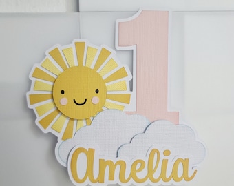 Adorno para tarta de sol y nubes personalizado, adorno para tarta de sol para primer cumpleaños, accesorios para tarta de cumpleaños