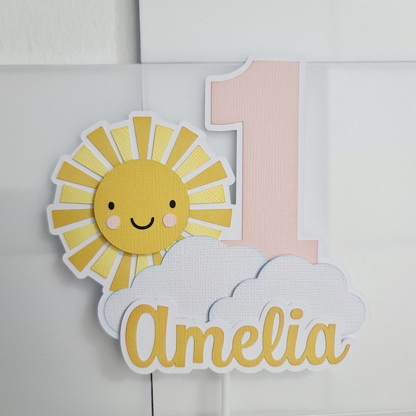 Sunshine and Clouds Cake Topper Personalised, First Birthday Sun Cake Topper, First Birthday Cake Smash Props