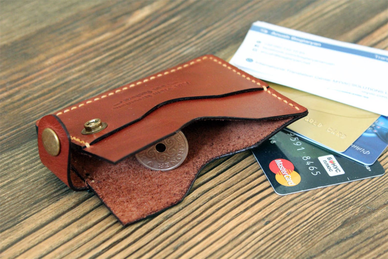 Business Card Case Leather Card Wallet Husband Gift Slim Card Etsy