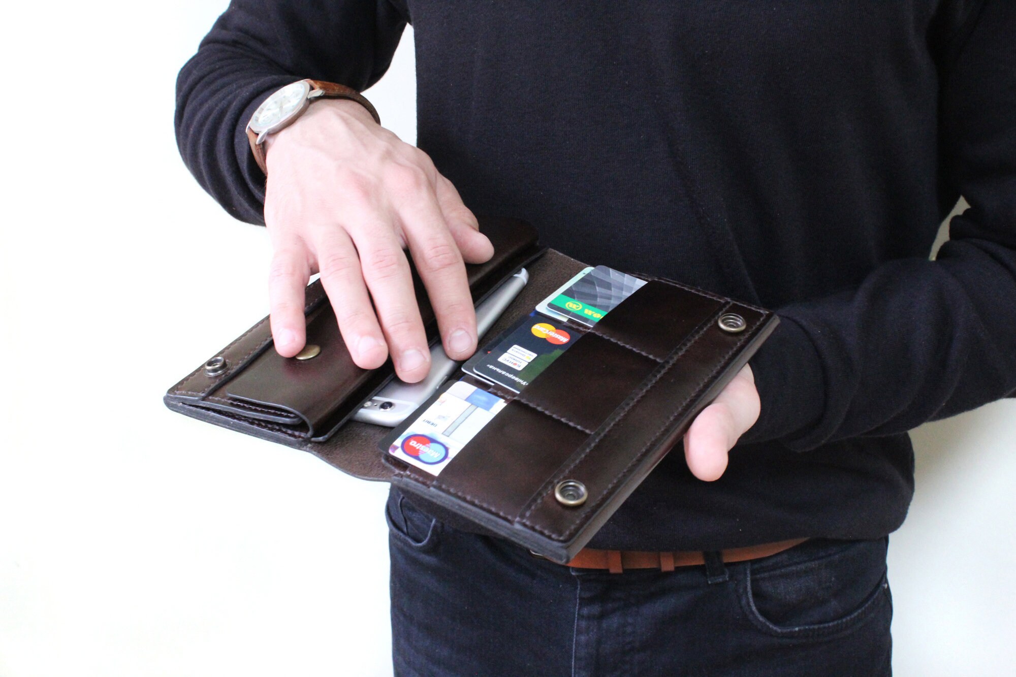 Man Long Wallet Family Travel Wallet Organizer Long Leather Etsy