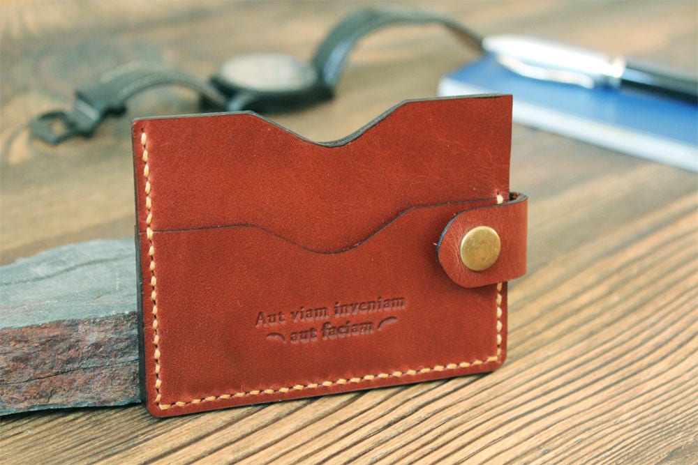 Business card case Leather card wallet Husband gift Slim card Etsy