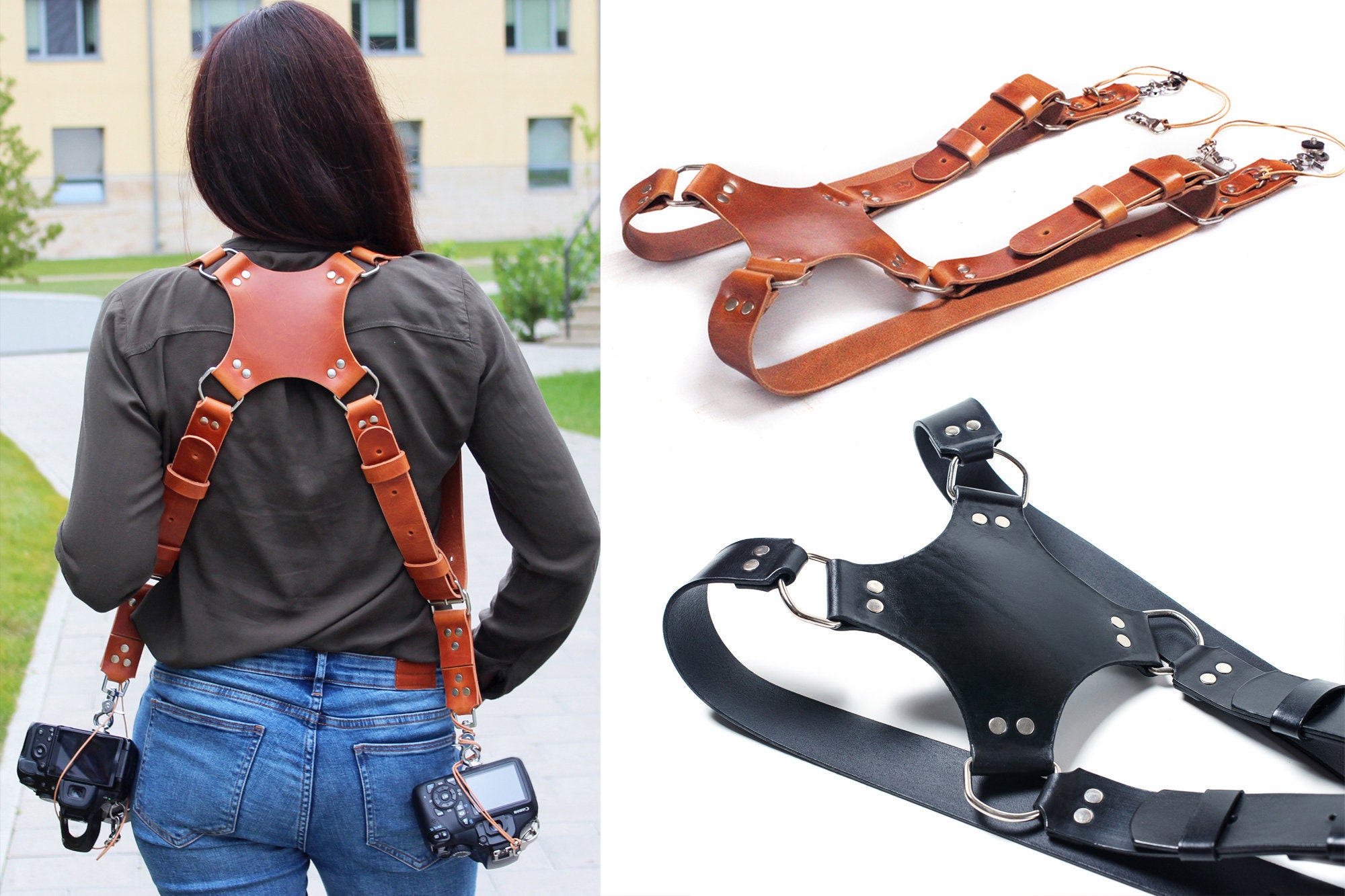 Custom Double Camera Harness Leather Camera Strap Etsy Canada