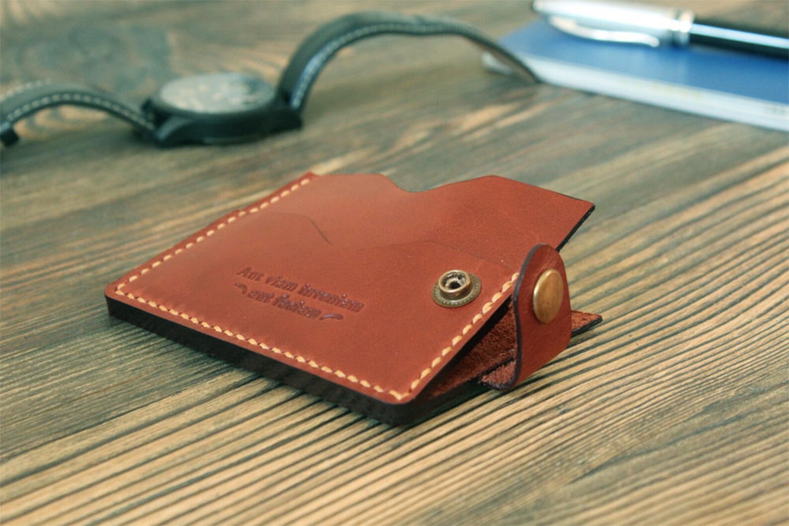 Business Card Case Leather Card Wallet Husband Gift Slim Card Etsy