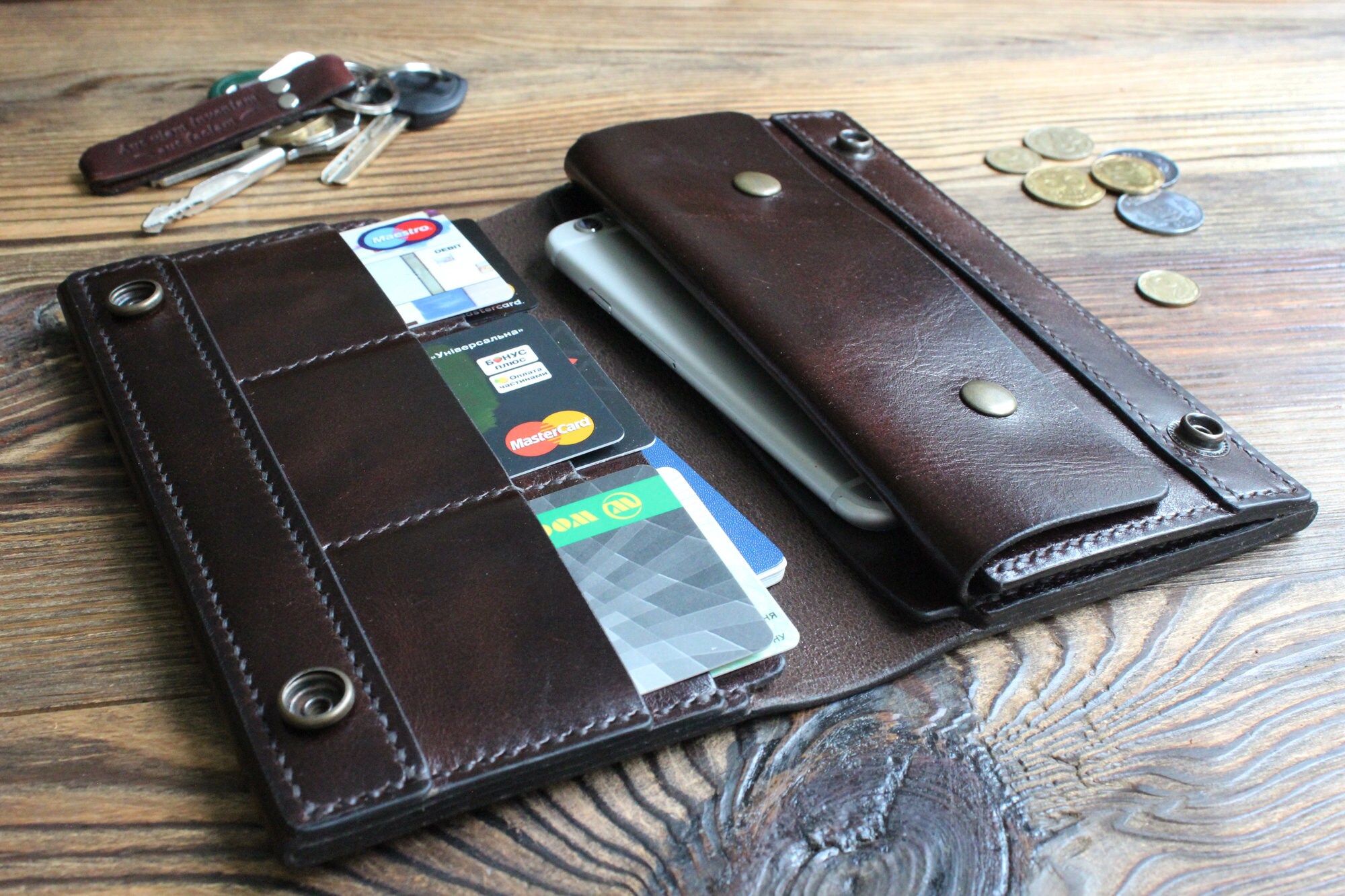 Man Long Wallet Family Travel Wallet Organizer Long Leather Etsy