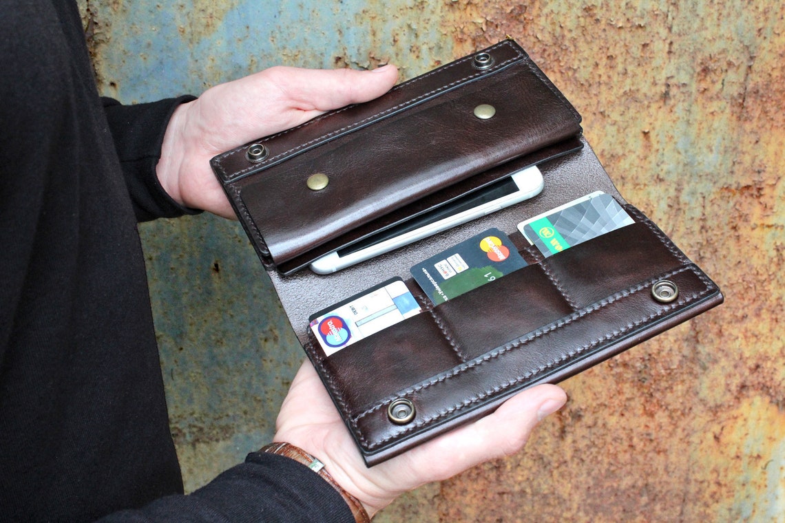 Man Long Wallet Family Travel Wallet Organizer Long Leather Etsy
