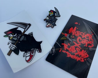 MurderCaps x Rob Smid Design 1.25"  Soft Enamel Hat/Lapel Pin with GITD Features