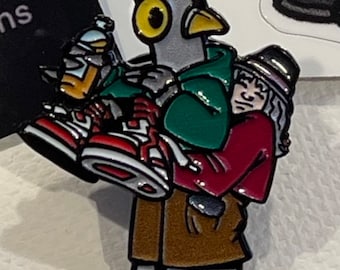 Pigeon Lady meets Cap the Pigeon 1.35 Soft Enamel hat/lapel pin