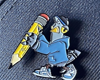 Cap the Designer - pigeon pin - Soft Enamel hat/lapel pin with two 3” stickers