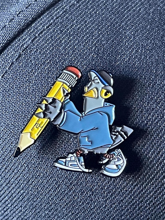 Cap the Designer - pigeon pin - Soft Enamel hat/lapel pin with two 3” stickers