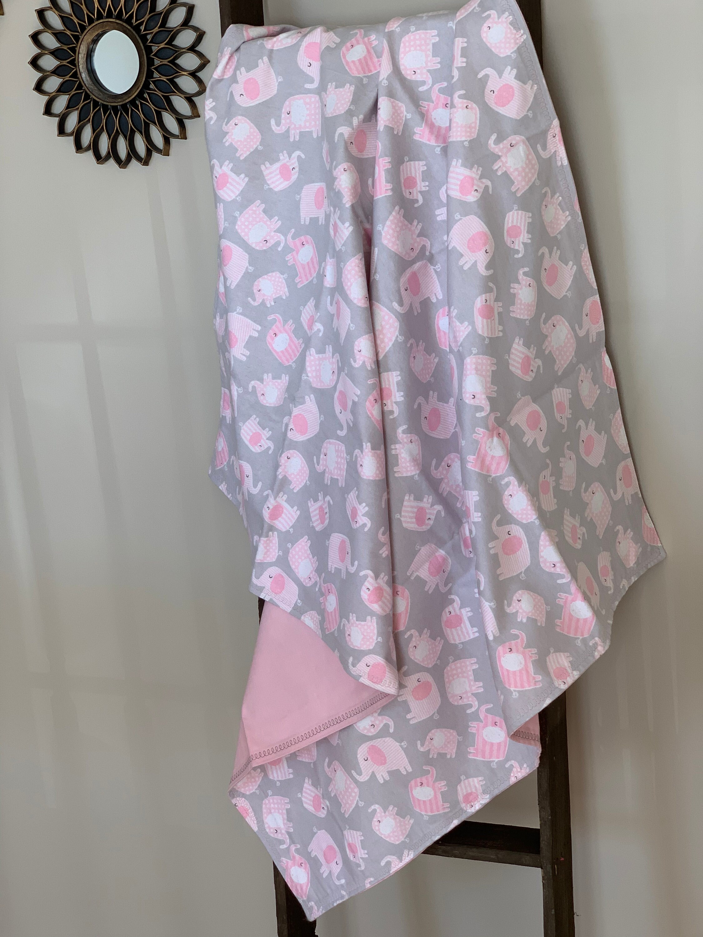 Gray & Pink Baby Elephant Swaddle Blanket Etsy