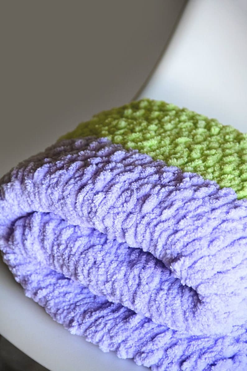 Purple and Lime Green Baby/toddler Chenille Knit Blanket 40x40 Etsy