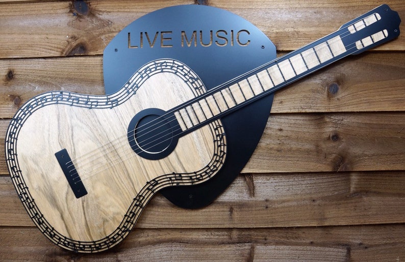 Acoustic Guitar Metal Wall Decor Art Black