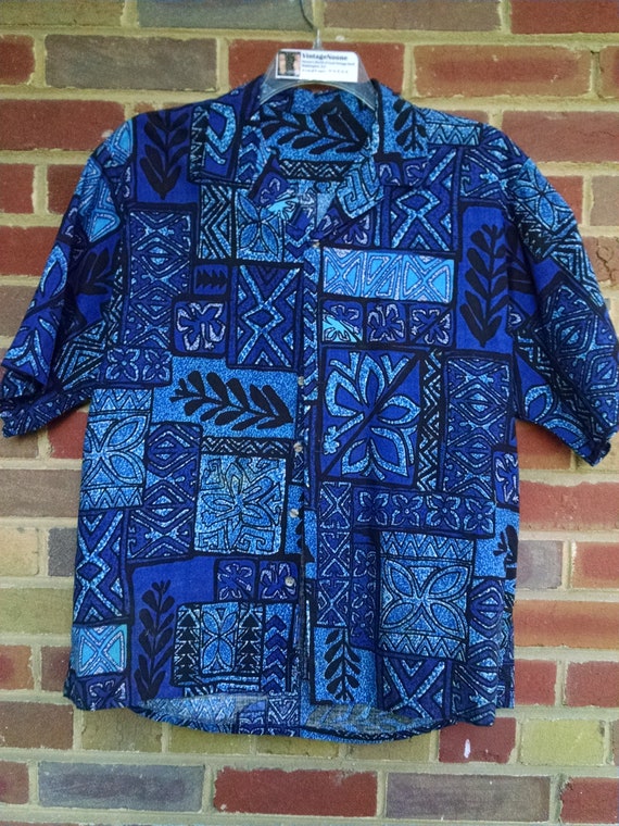 Royal Blue and Black Print Aloha Shirt