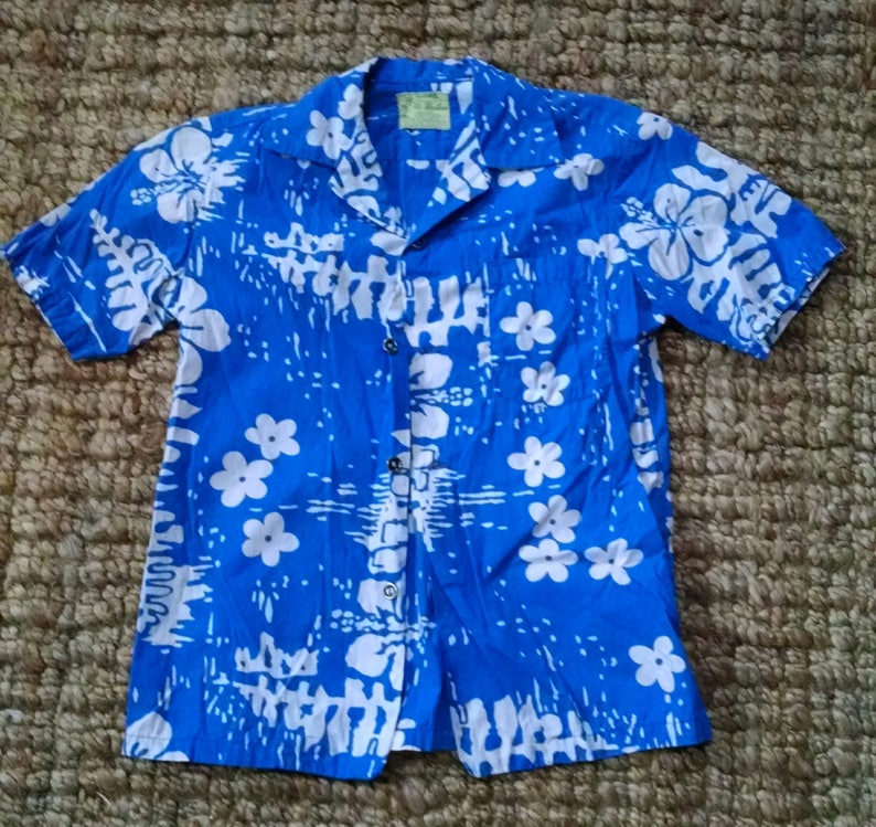 Kids Vintage 1960s Ui-maikai Hawaiian Shirt Floral Blue - Etsy