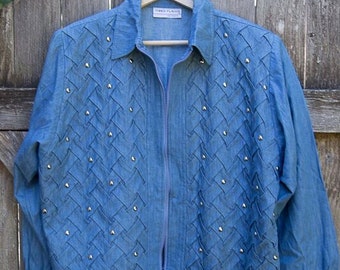 Vintage 1980 mock-denim bomber chaqueta