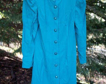 Sale! 30% OFF- VINTAGE 1980's Women Teal Button Dress