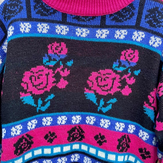 VINTAGE 1980s Joan Harper Pink Rose Sweater - image 3