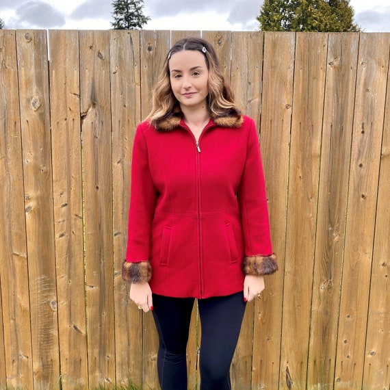 VINTAGE 1980s Mario De Pinto Long Red Wool Coat F… - image 1