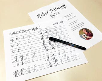 Kalligraphie Lettering Guide | PDF-Anleitung mit Groß- und Kleinschreibung Arbeitsblätter | Handbeschriftung moderne Kalligrafiestunde