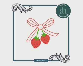 Strawberry Bow SVG | Preppy Bow, Cherries, Coquette Aesthetic, Girly, Trendy | Silhouette Cameo, Cricut DIY | Commercial License