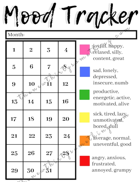 Mood Tracker Self Love Mental Health Downloadable Print | Etsy